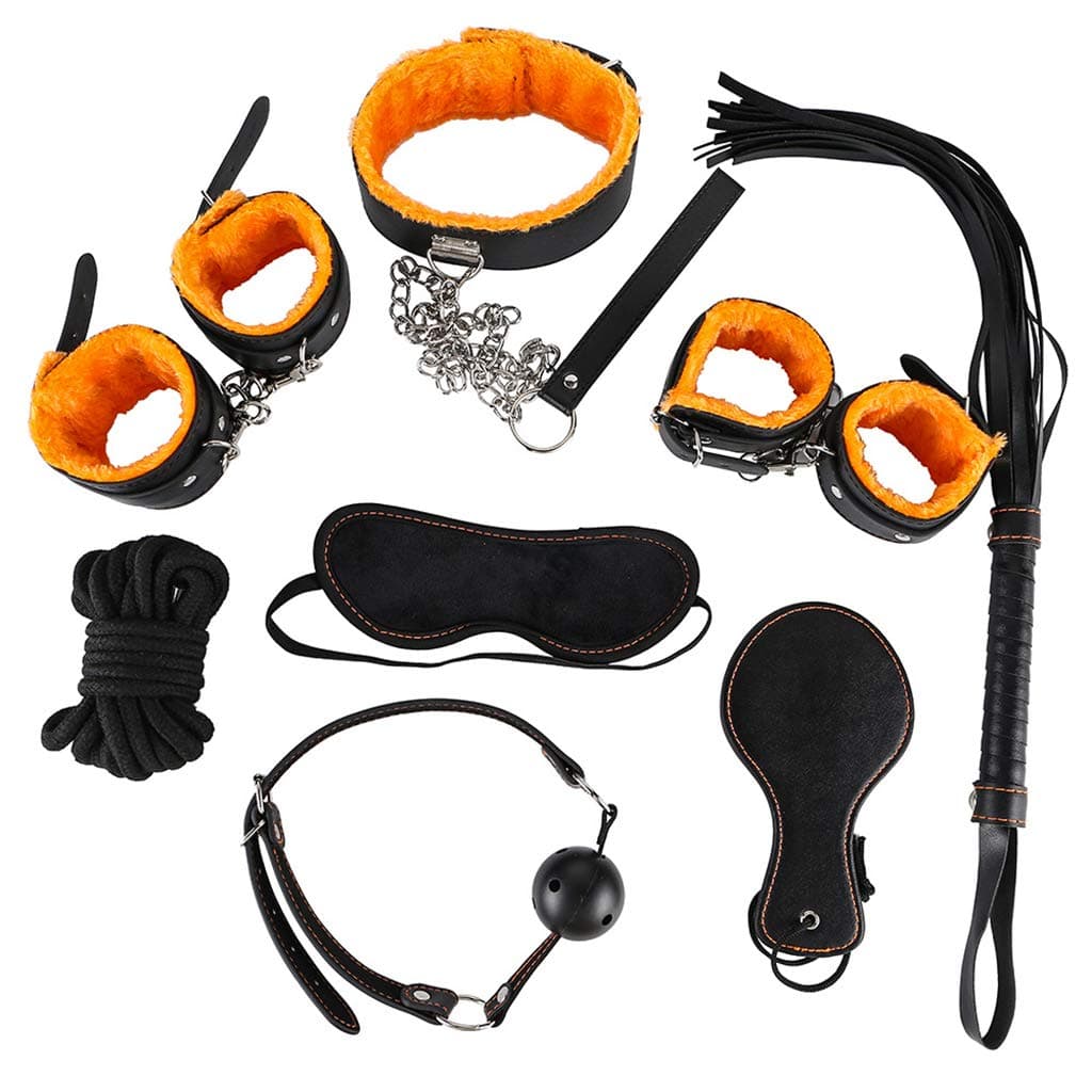 8 Piece Leather Funny Se#x Toy Set Band Strap Lóck Ring…G``SSpotter Multi-Function Kits for Couples Men Women