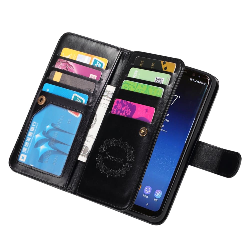 Samsung S8 Case, Joopapa Galaxy S8 Wallet case, Pu Leather Magnet Stand Wallet Credit Card Holder Flip Case Cover Built-in 9 Card Slots Case for Samsung Galaxy S8 (Black)