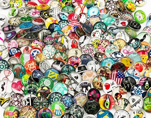 Efivs Arts 100 Pcs Aluminum Mixed Random Glass Snap Chunk Press Button Jewelry Charms 18mm for Snap Jewelry Making