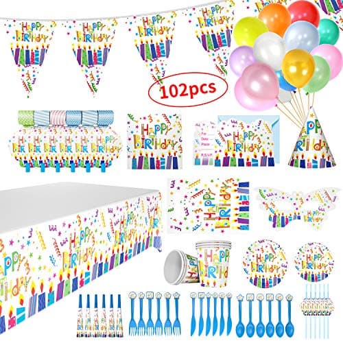 Party Supplies Set, 102Pcs of Disposable Tableware Set,Include 12 Colorful Balloons,Party Supplies Party Favors Decorations,Birthday Party Supplies Set For 6 Kids, Include All Accessories For A Party