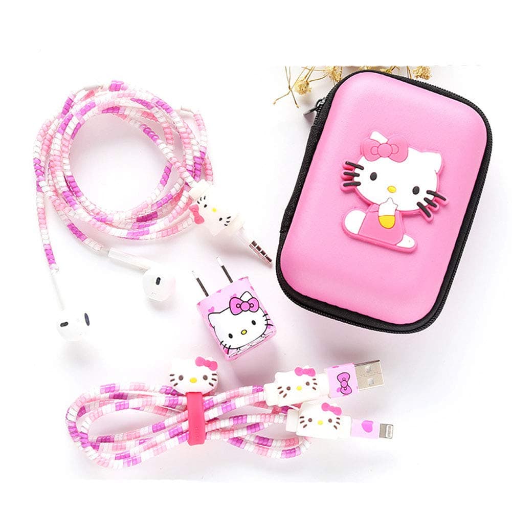 Sulida USB Cable/Earphone Protector Spiral Cord Protection Wire for iPhone/Android with Case, Clip, Pouch, Sticker, Winder Combo, 9pcs