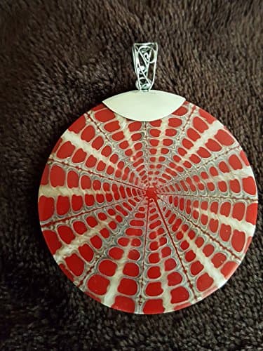 Round Red Webbed Shell Sterling Silver 925 Pendant Free Cord Necklace 18"