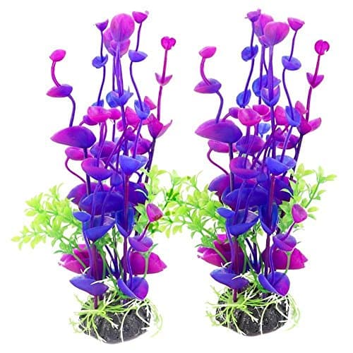 OUFISH Aquarium Plastic Plants Ornament Fish Tank Artificial Decoration with Ceramic Base
