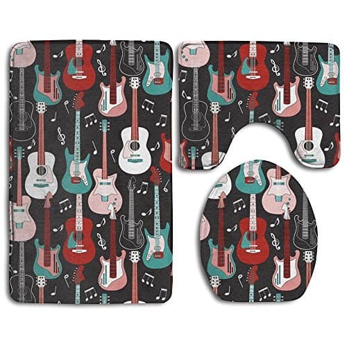Rock And Roll Guitars 3-Piece Soft Bath Rug Set Includes Bathroom Mat Contour Rug Lid Toilet Cover Home Decorative Doormat