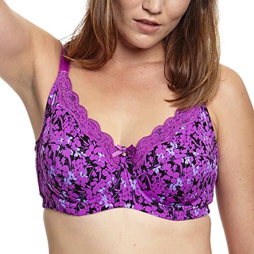 Mierside Women's Printing Floral Plus Size Unlined Underwire Bra with Diamond