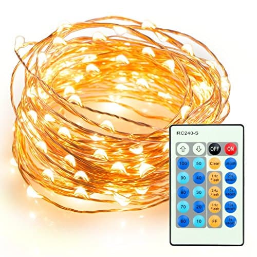 String Lights,ShangPin Fairy Lights Xmas Lights Copper Wire Led Rope Lights Christmas String Lights for Bedroom Party Patio Indoor Outdoor Decoration 33ft 100 Mini Leds Remote Control (Warm White)