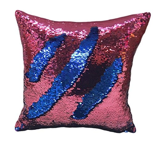 Freestyle Reversible Color Change Sequin Throw Pillow Cases Covers in Two-Tone, Red and Blue, 16x16, Creative Decorations on Sofas/ Armchairs/ Beds/ Floors/ Cars