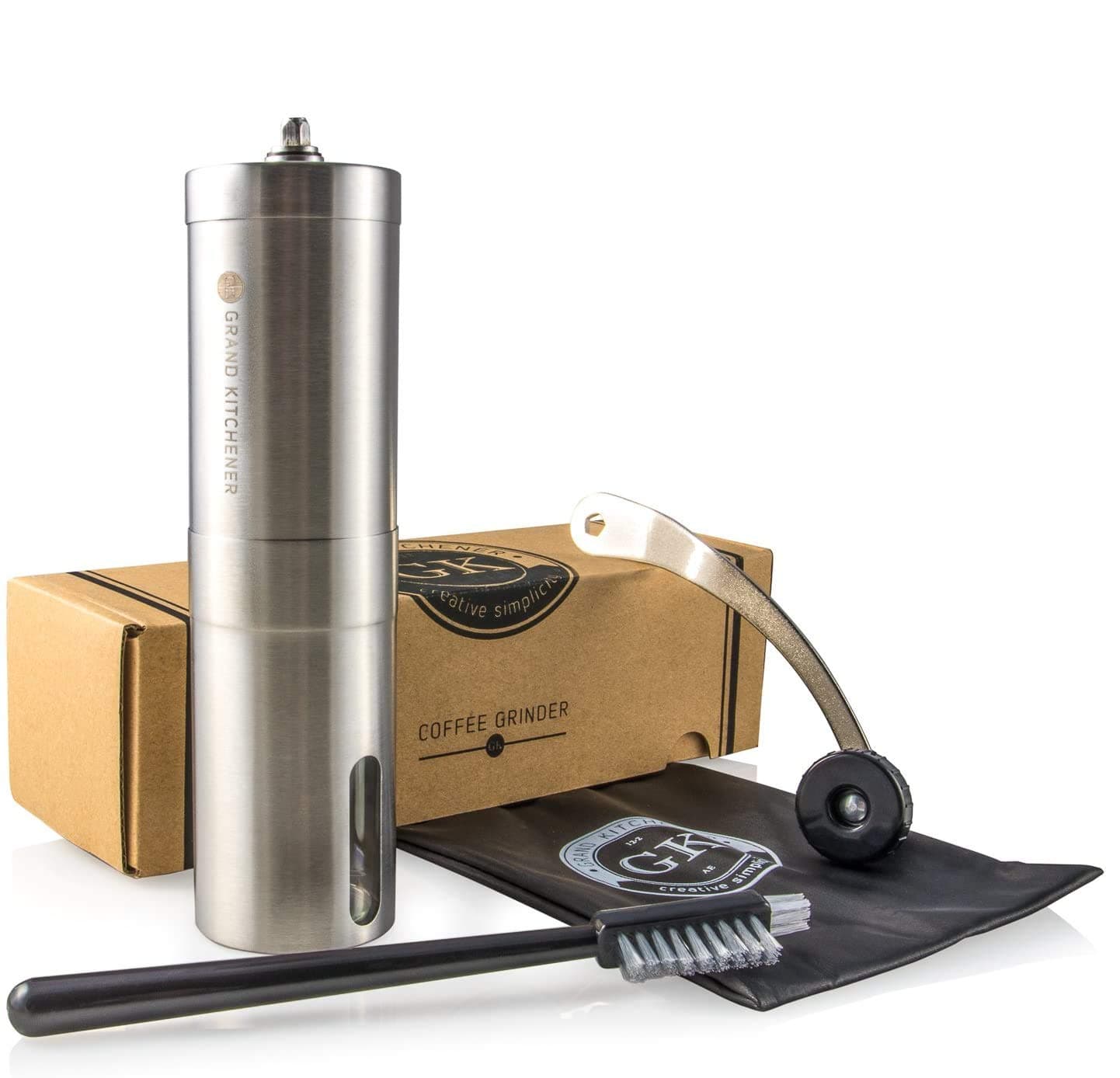 Manual Ceramic Burr Coffee Grinder with Hand Crank in Stainless Steel - High Quality Premium Coffee Bean Burr Mill! 100% Satisfaction Guaranteed! By Grand Kitchener