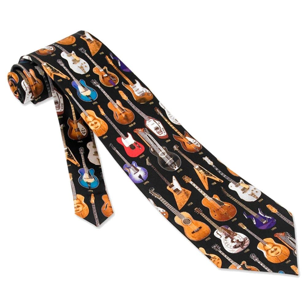 Museum Artifacts Mens Cool Classic Guitars Necktie - Black - One Size Neck Tie