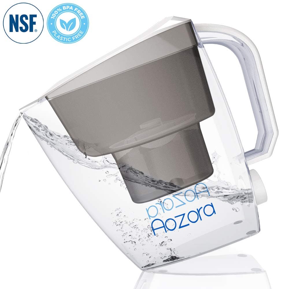Aozora Water Filter Pitcher - Large Water Purifier with Activated Carbon, BPA Free, NSF Certified, 4-Layer Filtration for Reducing Heavy Metals & Residual Chlorine, Perfect Size for Refrigerator