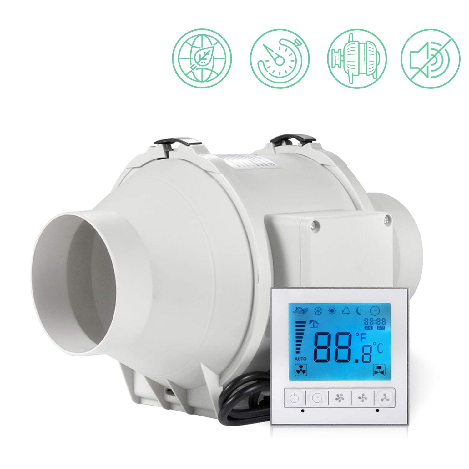 YJHome Inline Duct Fan High Efficiency Extractor Fan with Timer Smart Controller for Office Hotel Library Hydroponic Room 5”(ø125mm)