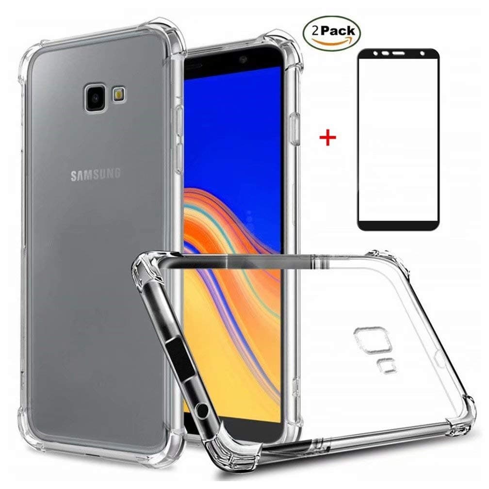 Samsung Galaxy J4 Plus Case Ttimao Flexible Clear TPU Silicone Air Cushion Design Drop Protection Ultra Thin Anti Scratch Protective Cover+2*Tempered Glass Screen Protector