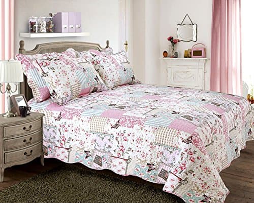 PATCHWORK BUTTERFLY STAMP FLORAL TWIN BED (UK SINGLE BED) BEDSPREAD 70” X 100” - 178CM X 250CM
