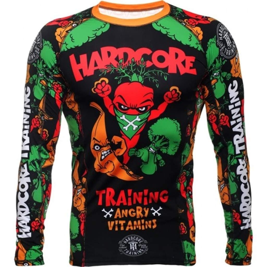 Hardcore Training Angry Vitamins Men's Rash Guard Compression Long Sleeve MMA No-Gi Tight BJJ Grappling Base Layer Fitness