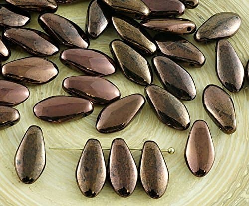 30pcs Metallic Shiny Bronze Brown Luster Czech Glass Dagger Beads Flat Leaf Petal 6mm x 12mm