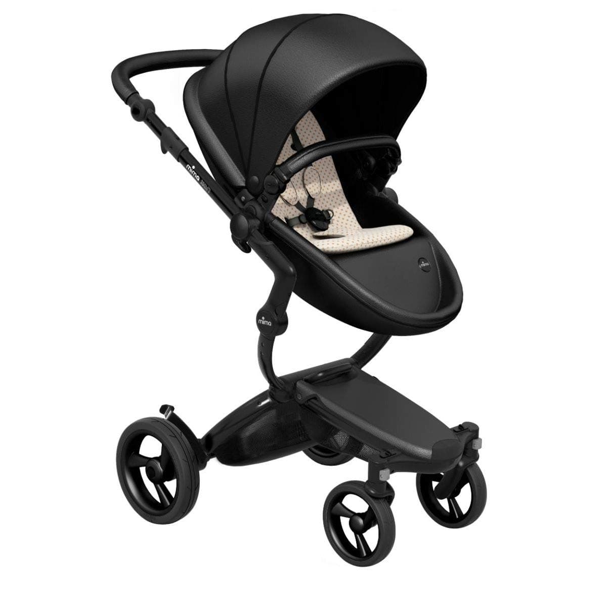 Mima 19 - Xari Stroller Gold Chassis Black Seat Black & White Starter Pack