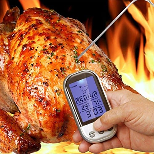 Wireless Remote Control Digital Kitchen Cooking Food Meat Thermometer for BBQ Smoker Grill Oven Gray