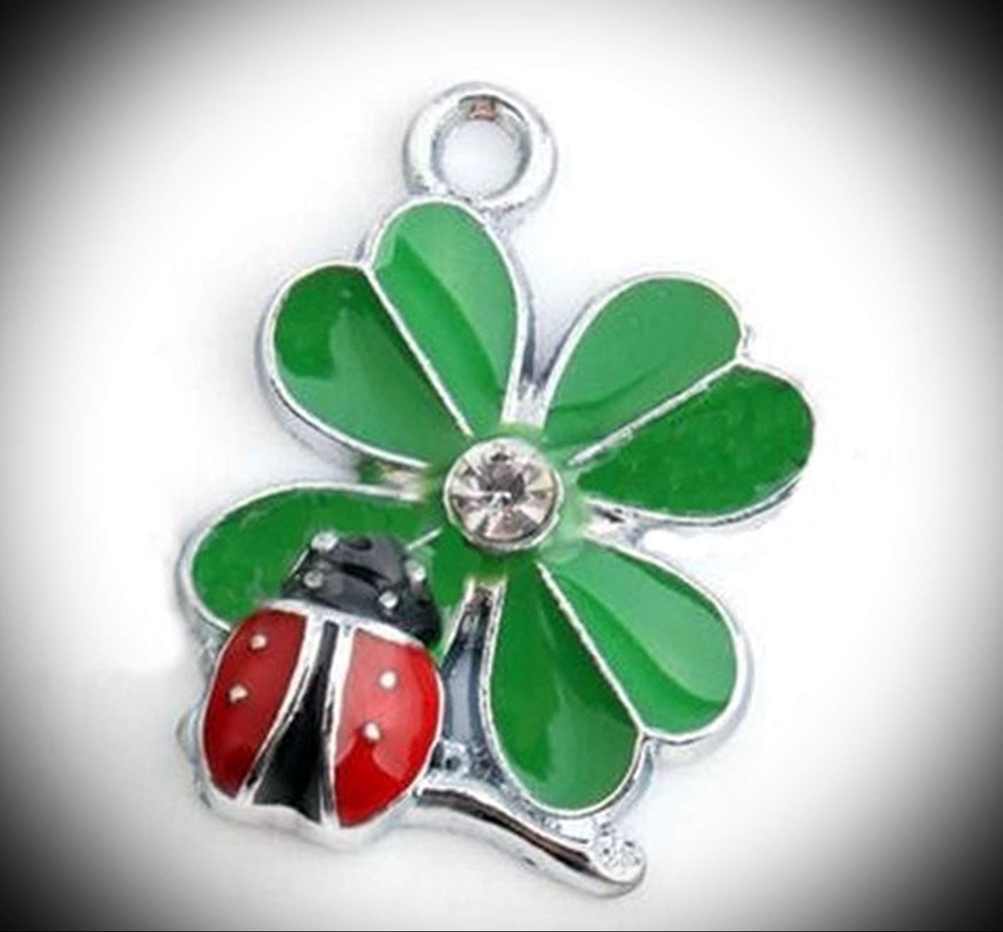 Green 4 Leaf Clover with Red Ladybug Enamel 22mm Silver Traditional Charm 1pc Vintage Crafting Pendant Jewelry Making Supplies - DIY for Necklace Bracelet Accessories by CharmingSS