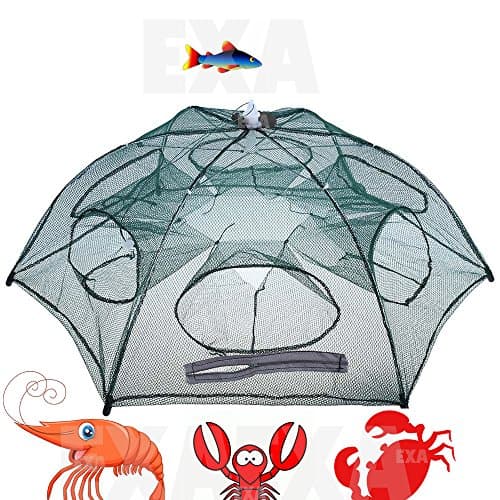 EXA Fishing Net Fish Bait Foldable Crab Net Trap Cast Dip Cage Fish Minnow Crawfish Shrimp Mesh Trap automatic Portable 6 sides 6 Holes (6 sides 6 Holes)
