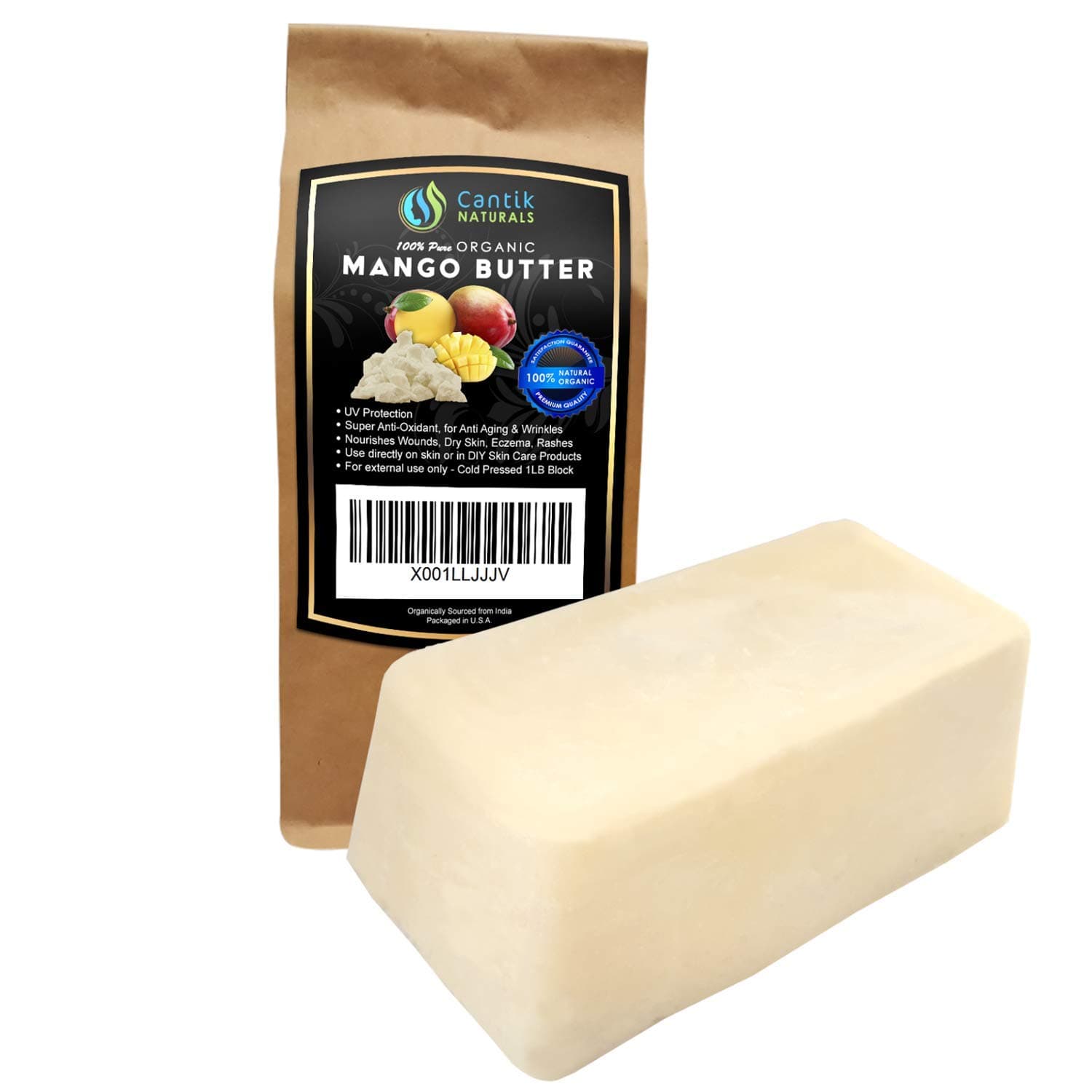 Mango Butter Organic Unrefined - Use Alone or in DIY Beauty Products, Body Butter, Lip Conditioner, DIY Lotion - 1LB Bar