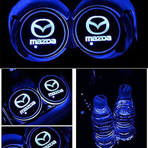 Alichee LED Car Logo Cup Holder Pad 7 Colors Changing USB Charging Mat LED Cup Mat Car Atmosphere Lamp Decoration Lights 2PCS for Mazda Accessories