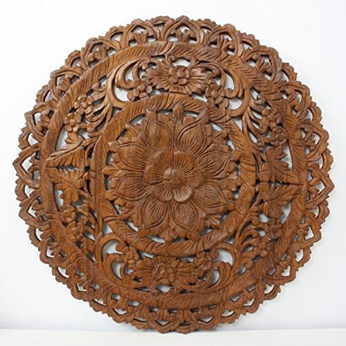 Haussmann® Teak Lotus Panel Inlay Round 60 cm H Brown Stain Wax