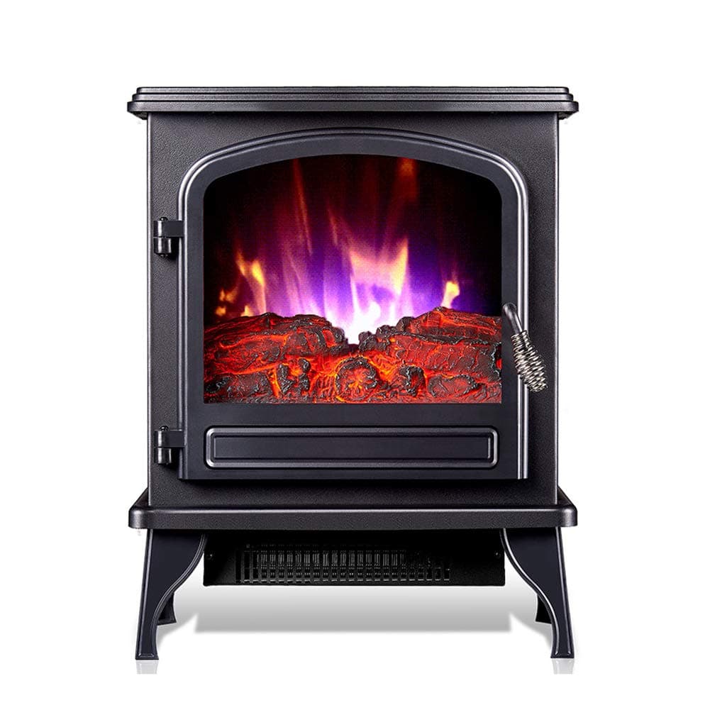Warm Advanced Heating System Instant Electric Fireplace Stove Space Heater 1000W/2000W Freestanding with Thermostat,Realistic Flame Logs Vintage Design