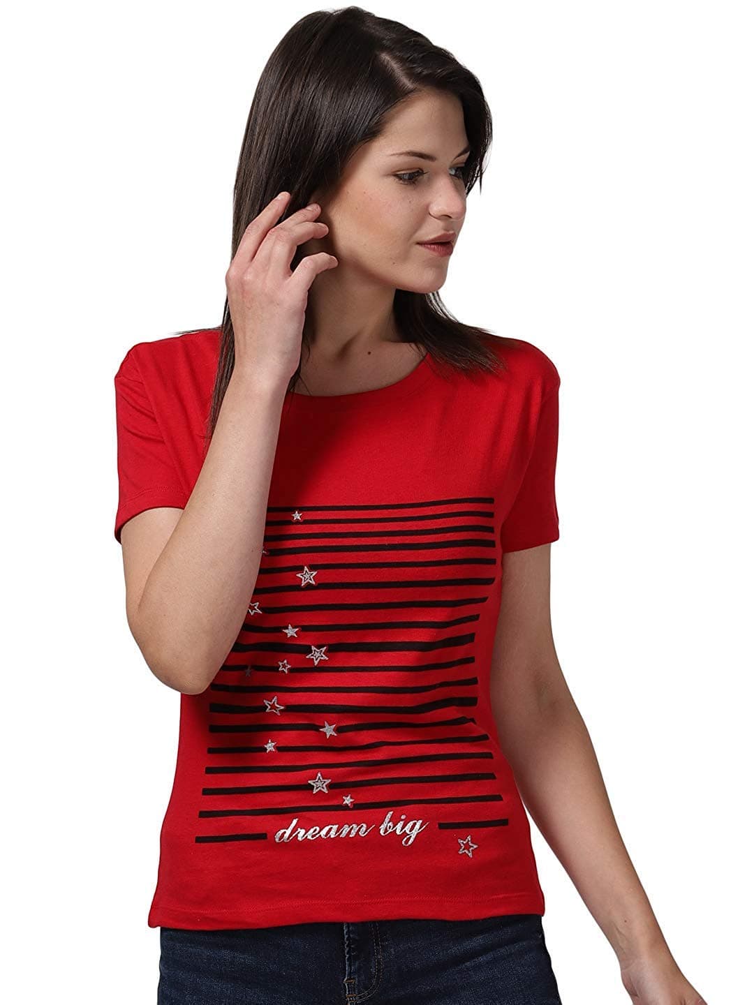 ISCO ALBA Red Cotton Short Sleeve Regular Fit Womens T-Shirt