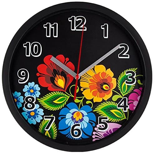 Polish Folk Art Wall Clock - Floral Black