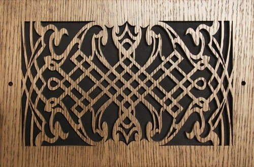 LASER CUT OAK VENEER 1/4" THICK VENT COVER Pattern K 8 x 30 (9-3/4" x 31-3/4" Overall)