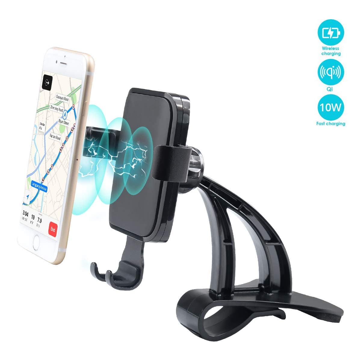 WJM Wireless Charging Cell Phone Stand for Tesla Model 3 Wireless Charger Car Mount Gravity Mobile Holder with Stable Clip Base Compatible with All Smart Phones up to 6.5"