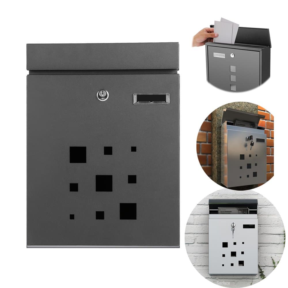 Wall Mount Letterboxes Mailbox Large Outdoor Steel Lockable Postbox for Modern Houses (Black 1)