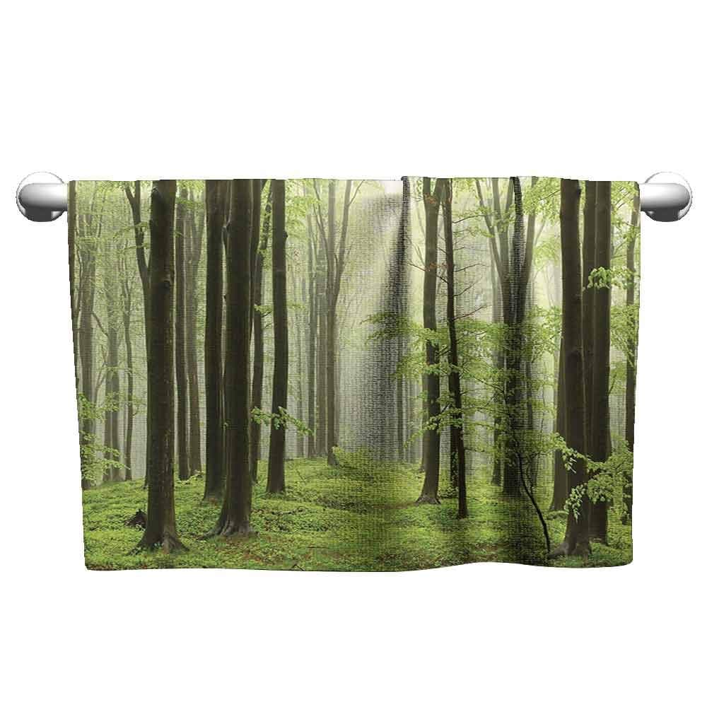 DUCKIL Personalized Hand Towels Farm House Decor Collection Spring Beech Forest Morning Haze in The Mountains of The Southern Polish Picture Bath Towel 63 x 31 inch White Green Olive