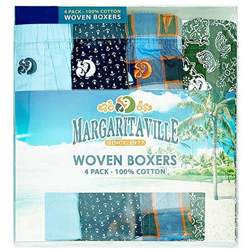 Margaritaville Men's 4 Pack Cotton Boxer Short,Blue Combo,Large