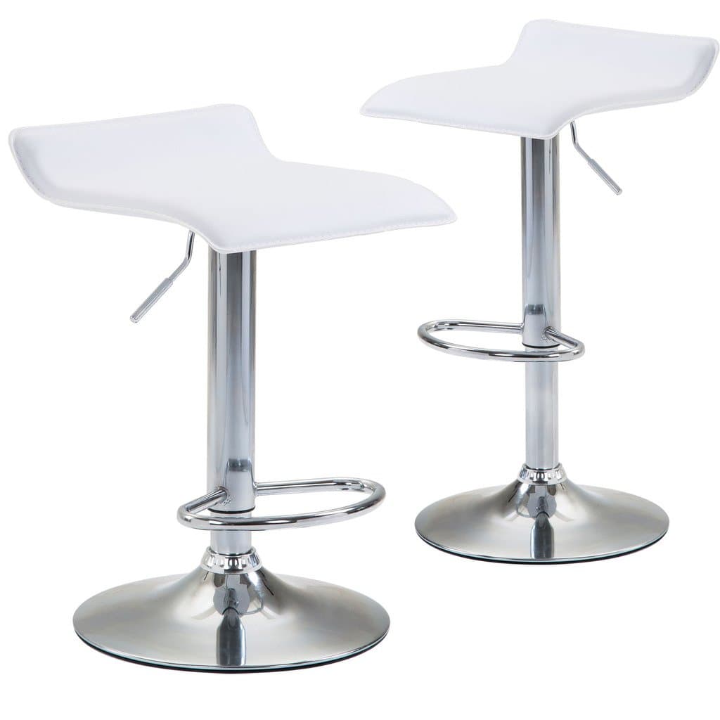 Chiming Backless Adjustable Swivel Bar Stools - Modern Metal Counter Height Chairs for Kitchen Home (Set of 2, White)