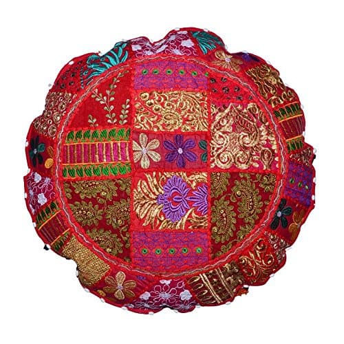 Handmade Cotton Ottoman Patchwork Foot Stool- Floor Cushion Decor ,Embroidered Chair Cover,Decorative Throw Vintage Pouf Cover Round Pillow Cover, Decorative Throw Cotton Foot stool 22''