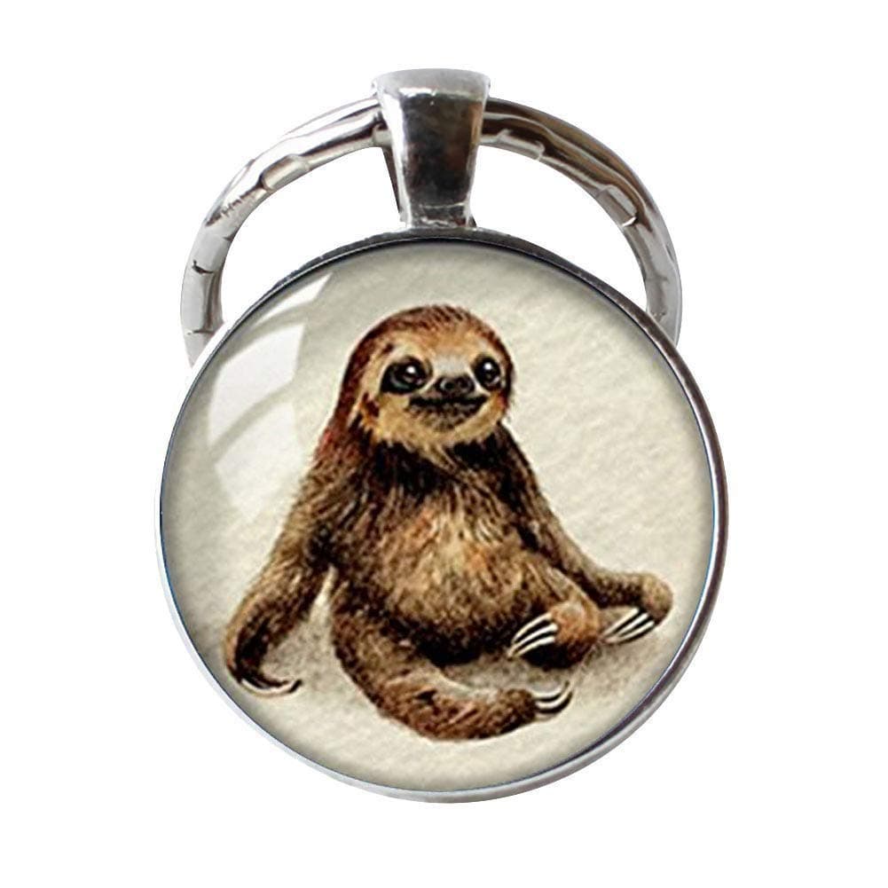 Retro Handmade Glass Dome KeyChain, Sloth KeyChain