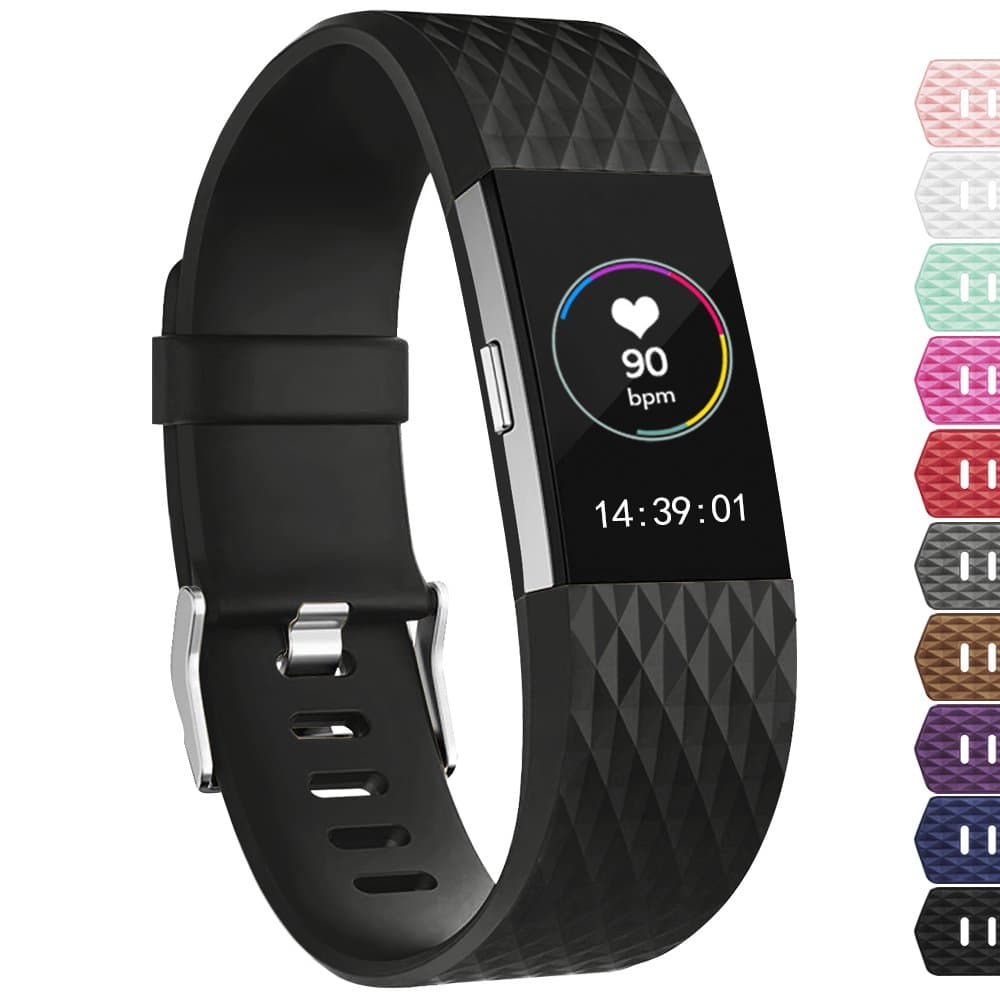 POY Adjustable Sport Strap Band for Fitbit Charge 2 Wristband, #B Black 1PC- Large(6.7"-8.1"wrist)