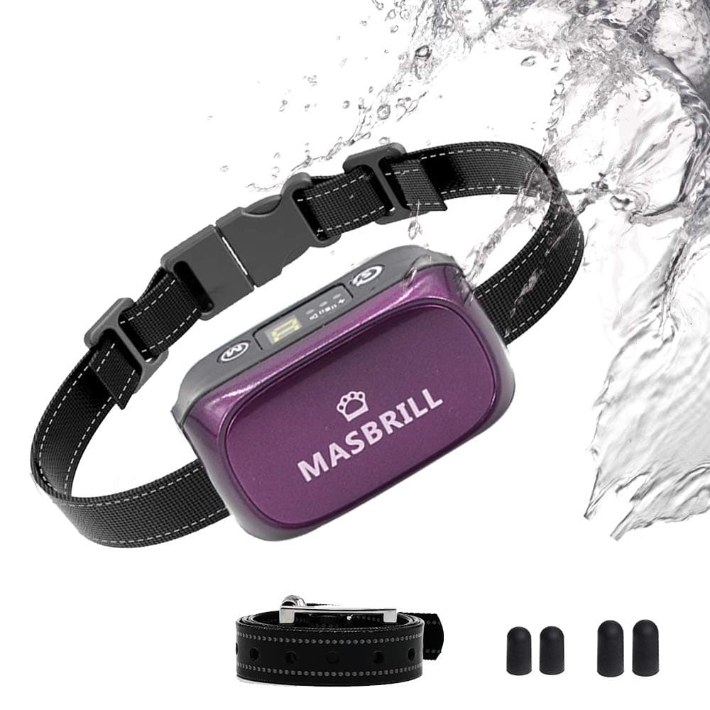 MASBRILL No Bark Collar, Rechargeable Stop Barking Control Device, Waterproof Anti Bark by Beep, Vibration or Shock, Suitable for Small, Medium, Big Dogs from 10-120lbs
