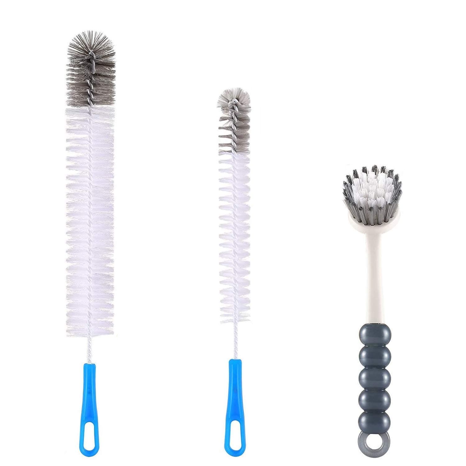 Yoassi 3Pcs Food Grade Multipurpose Cleaning Brush Set,Lab Cleaning Brushes,Includes Comfortable Grips Dish Brush with Scraper Tip|Bottle Brush|Kitchen Sink Brush, Stiff Nylon Bristles Kit