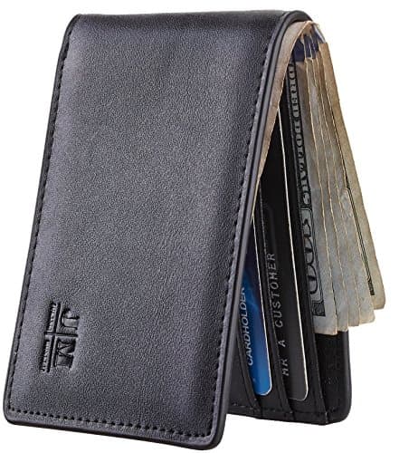 Joymon Mens Slim Minimalist Front Pocket Wallet Genuine Leather ID Window Card Case RFID Blocking