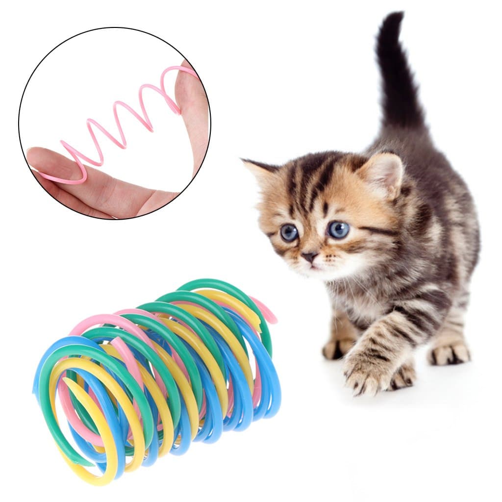 Jiamins 5 Pack Plastic Spring Toy Cat Interactive Toy for Cats Colourful Spring Toy