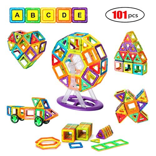 Magnetic Blocks, Magnetic Tile 101 PCS Set Magnet Building Construction Toys Educational Toys for Kids Boys and Girls Minto Toy