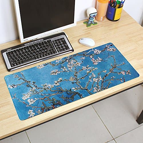Extended Gaming Mouse Pad with Oil Painting Design, Computer Desk Mat with Non-Slip Rubber Base Stitched Edges Large
