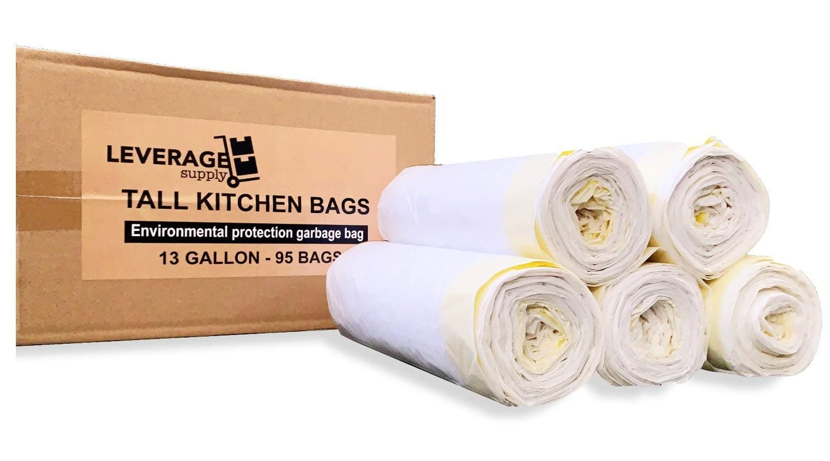 Eco Friendly: 13 Gallon Tall Kitchen Drawstring Trash Bags (95 Counts) - Leverage Supply