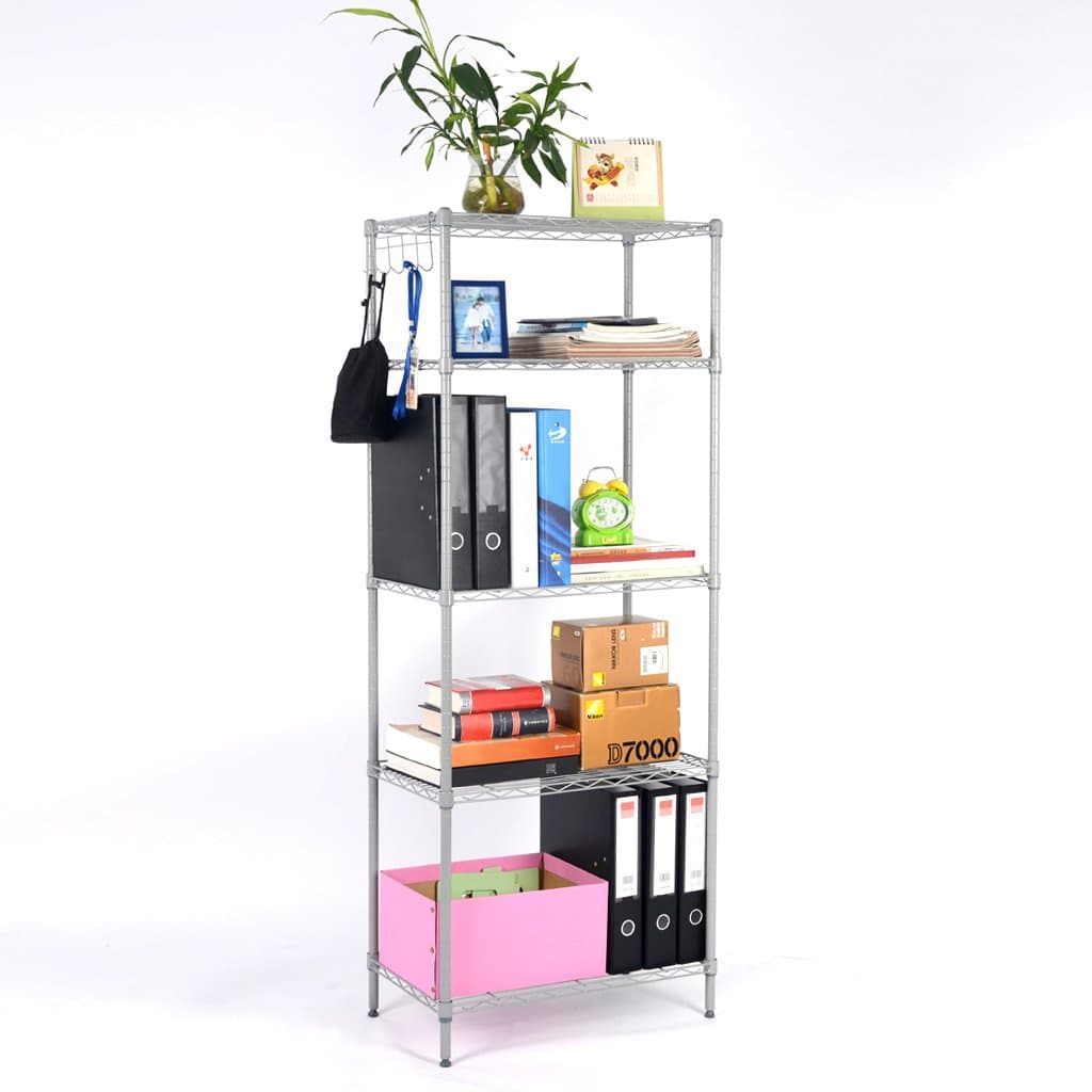 LANGRIA 5 Tier Modern Storage Organization Rack and Shelving Unit 275 lb Capacity, Silver