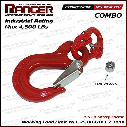 Ranger WLL 1.2 Tons G80 Eye Hoist Sling Winch Hook with Clevis Safety Latch Dual Hammerlok Combo Tow Crane Lift by Ultranger (WLL 1.2 Tons Break Point 4,500 LBs)