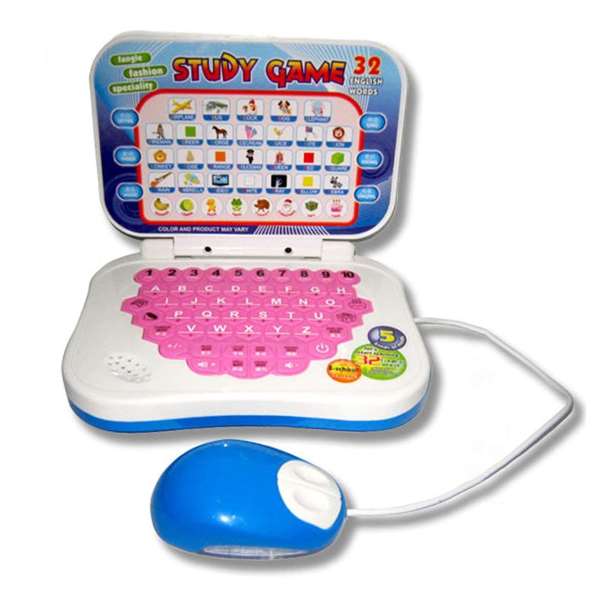Portable Bilingual Early Educational Learning Machine Kids Laptop Toy with Mouse Computer Children Gift Developmental Toy&(Color:Random)