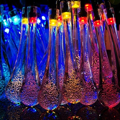 HWSKY Solar Outdoor String Lights - Solar Powered String Fairy Lights 20ft 30 Led White Crystal Waterdrop Style for Patio, Garden, Wedding Party, Backyard, Bedroom, Home and Holiday (Multi-color)