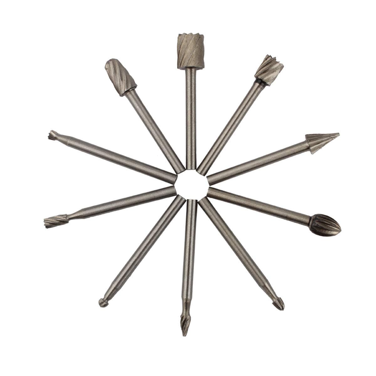 SUKEO Cutting Burr Drill Bits Set 1/8 Shank for Dremel Rotary Tool Woodworking Carving Engraving Metal Polishing Drilling (pack of 10)